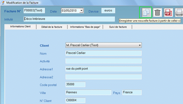 creer une nouvelle facture a partir d'une facture existante