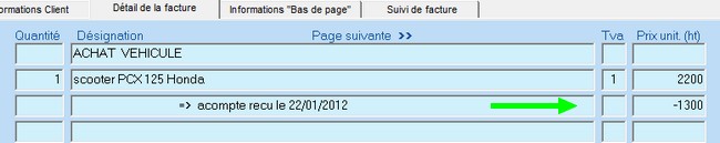 exemple acompte sur facture