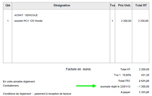 acompte sur une facture