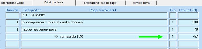faire figurer une remise sur le document