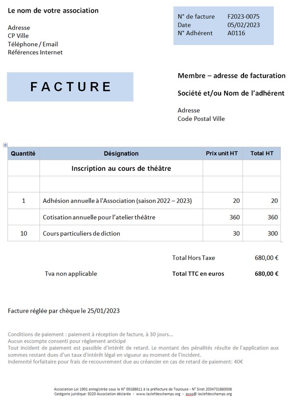 exemple facture d’une association