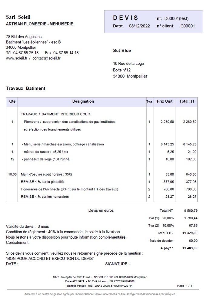 facturation: document devis ou facture genere