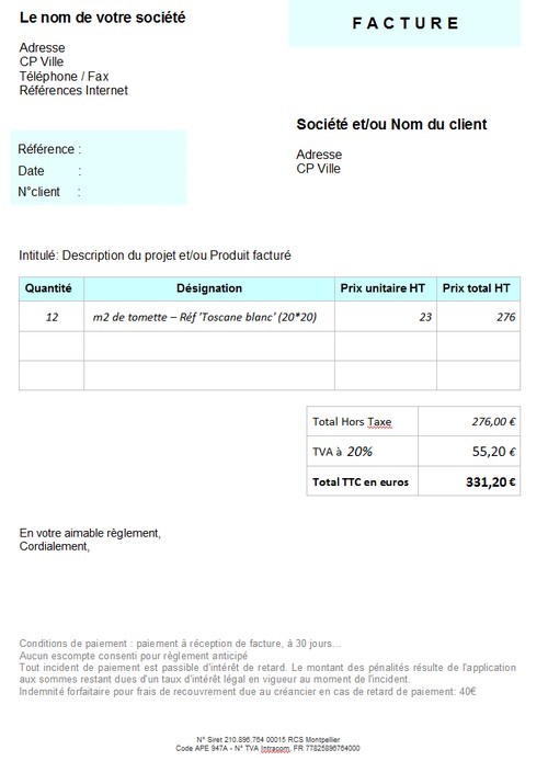 Modele Facture Loyer Avec Tva